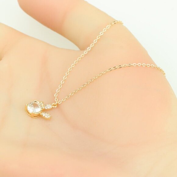 Elegant Rose Gold Necklace with Clear Crystal & Bow Charm, XPNL0413 - Picture 4 of 12